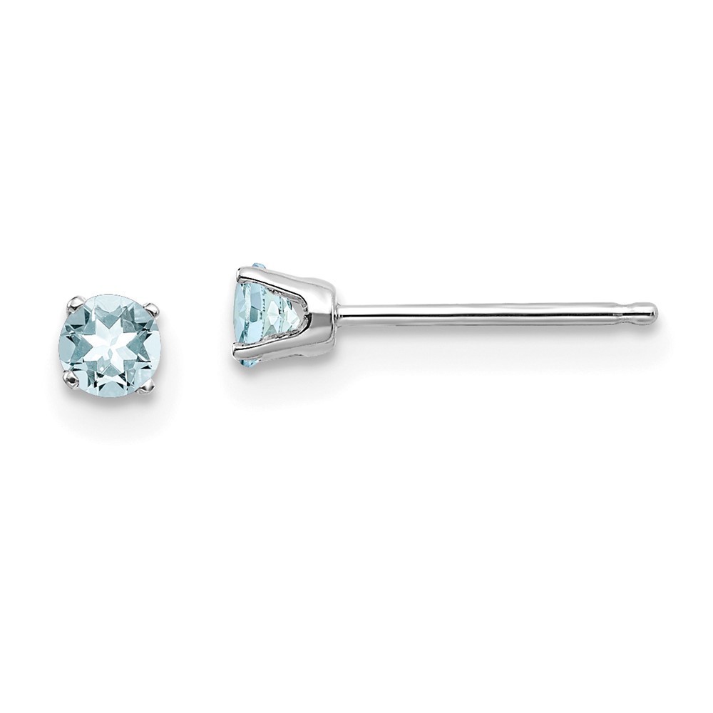 Million Charms 14k White Gold 3mm March Blue Aquamarine Birthstone Stud Earrings 157$